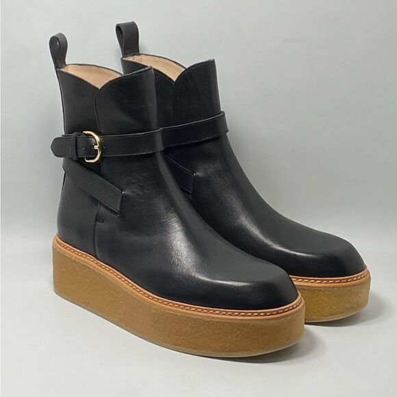 Ulla Johnson Lennox Leather Ankle-Buckle Platform Boots size 37.5 - Picture 7 of 12